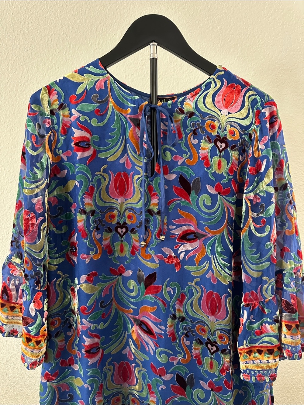 Johnny Was Sofiya Primula Burnout Silk Tunic Dress Blue Floral sz Medium NEW - Picture 3 of 10